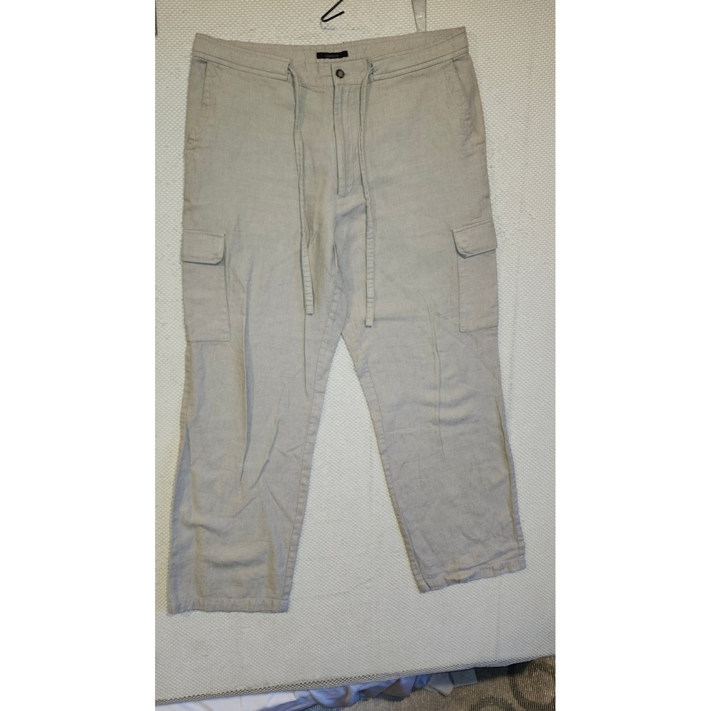 Claiborne Mens Linen Blend Cargo Pants Beige Straight Leg MERU4329‎ Size Large